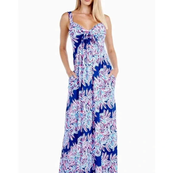 Lilly Pulitzer NWT Maui Maxi Dress Miss Shell Oyster Bay Blue Size 0 - Picture 6 of 12